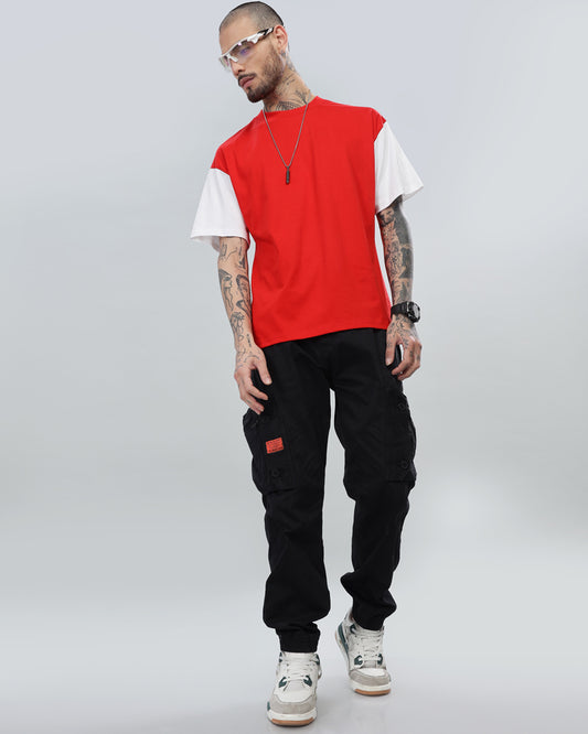 RED WHITE SOLID OVERSIZED T-SHIRT