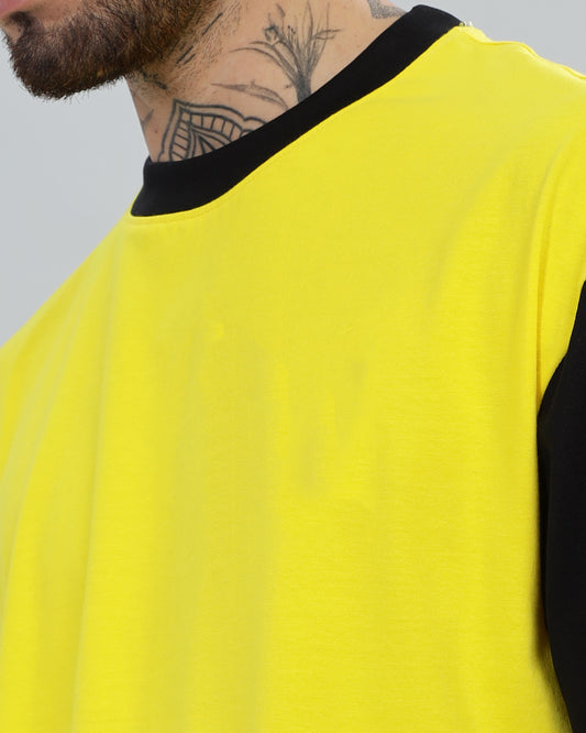 YELLOW BLACK SOLID OVERSIZED T-SHIRT