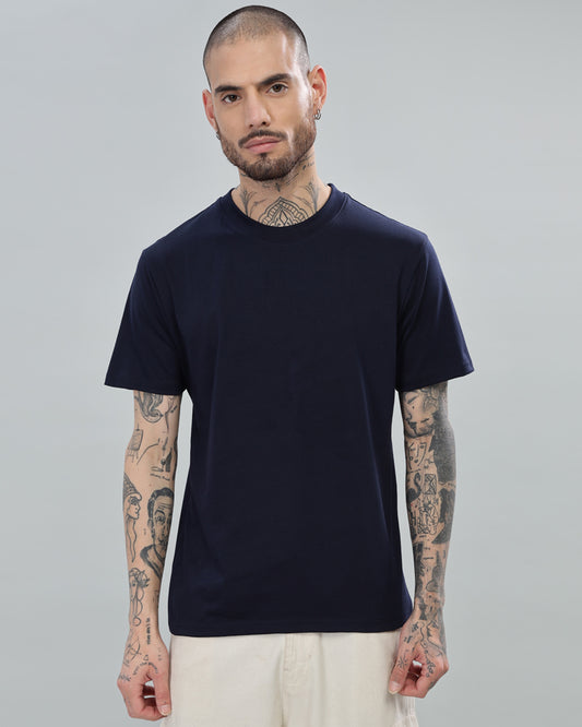 NAVY BLUE SOLID REGULAR FIT T-SHIRT