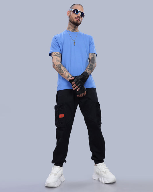 SKY BLUE SOLID REGULAR FIT T-SHIRT