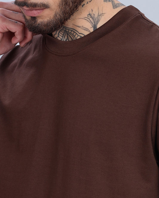 BROWN SOLID REGULAR FIT T-SHIRT