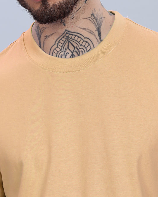 BEIGE SOLID REGULAR FIT T-SHIRT