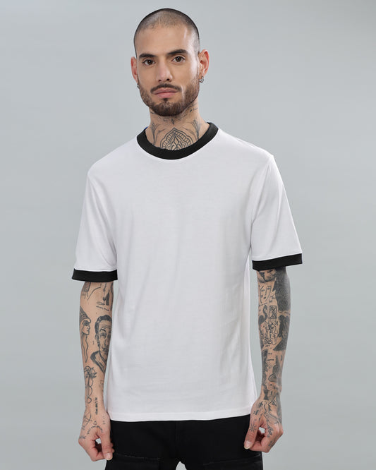 WHITE SOLID BLACK CONTRAST REGULAR FIT T-SHIRT