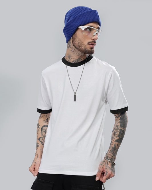 WHITE SOLID BLACK CONTRAST REGULAR FIT T-SHIRT