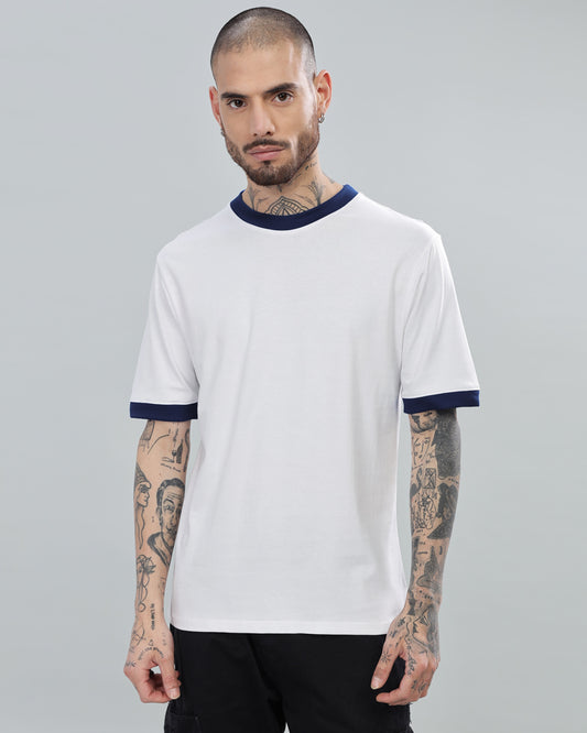 WHITE SOLID NAVY CONTRAST REGULAR FIT T-SHIRT