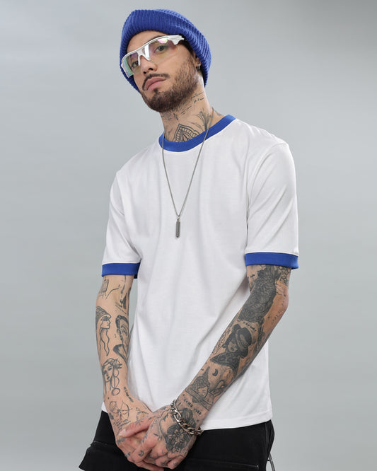 WHITE SOLID ROYAL CONTRAST REGULAR FIT T-SHIRT