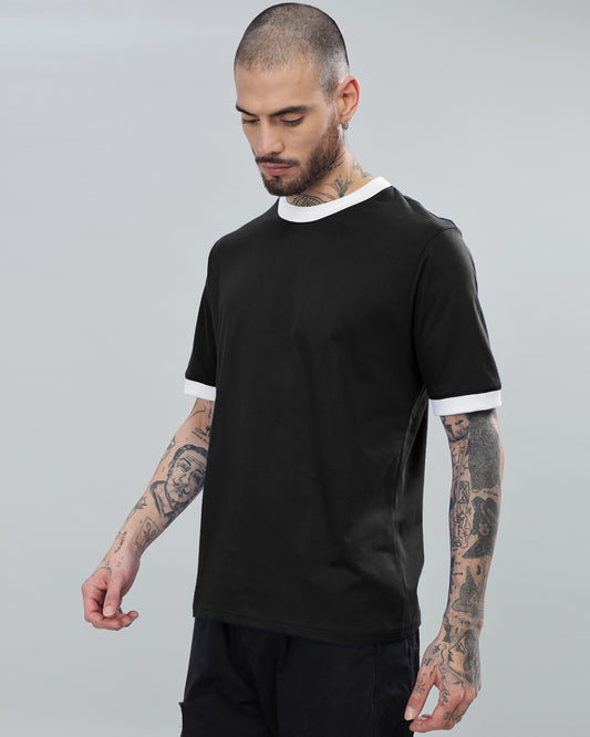 BLACK SOLID CONTRAST REGULAR FIT T-SHIRT