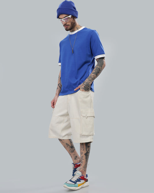 ROYAL BLUE SOLID CONTRAST REGULAR FIT T-SHIRT