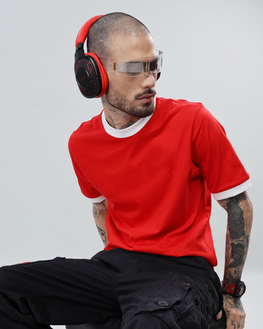 RED SOLID CONTRAST REGULAR FIT T-SHIRT